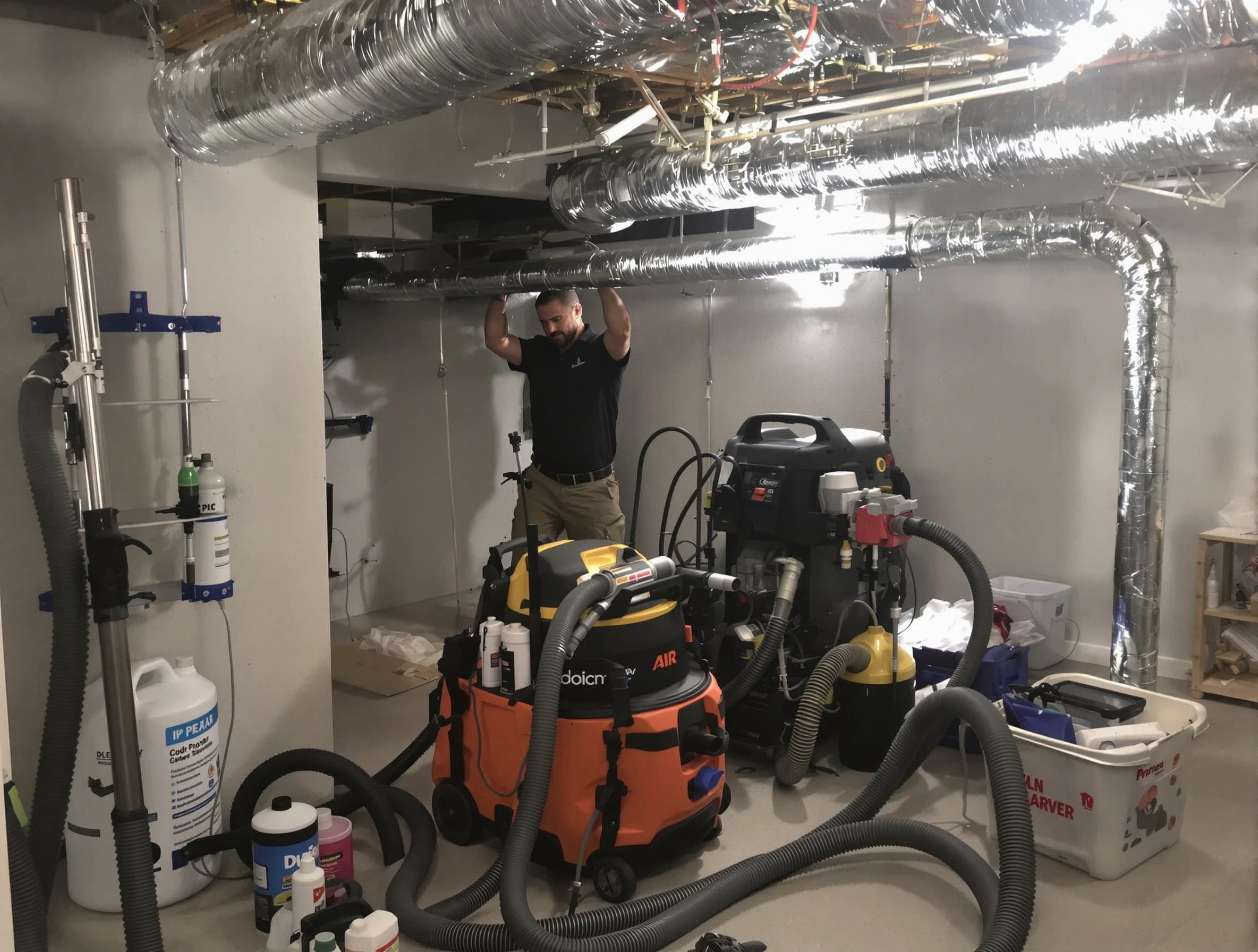 Glen Allen Air Duct Cleaning specialist performing professional mold removal from air ducts using safety equipment in Glen Allen