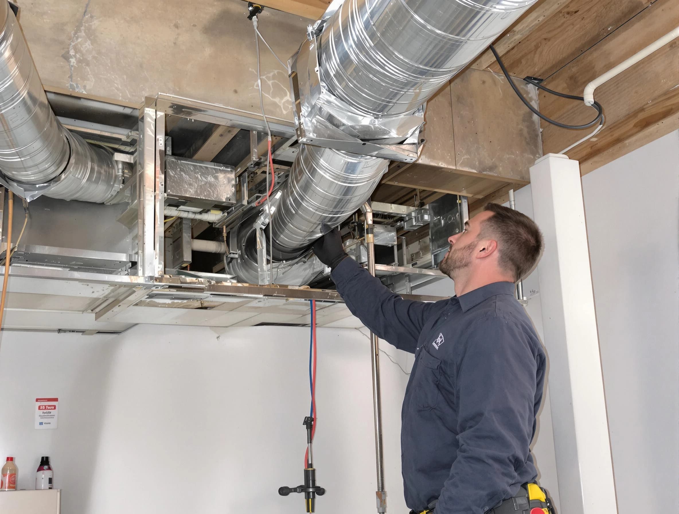 Glen Allen Air Duct Cleaning technician performing professional air duct repair using specialized tools in Glen Allen
