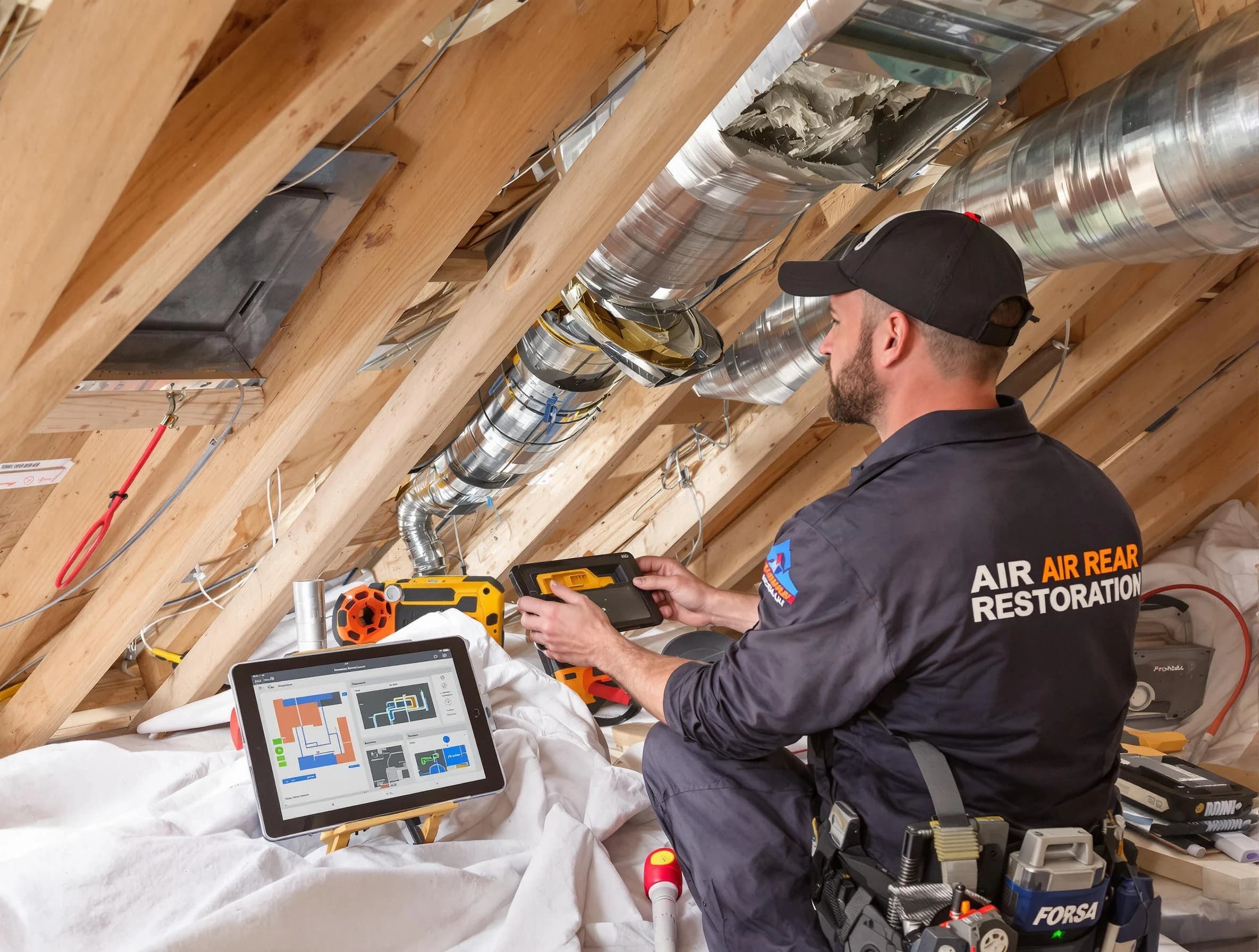 Glen Allen Air Duct Cleaning technician performing precise duct repair work in Glen Allen
