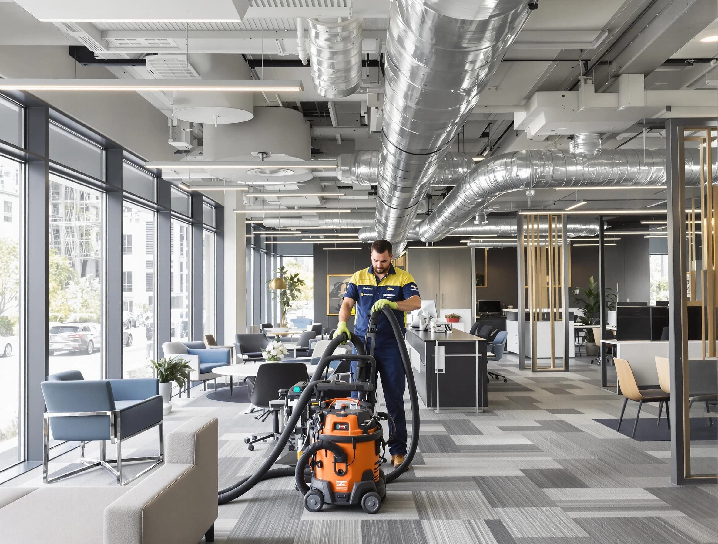 Glen Allen Air Duct Cleaning team performing thorough commercial duct cleaning at a Glen Allen business center