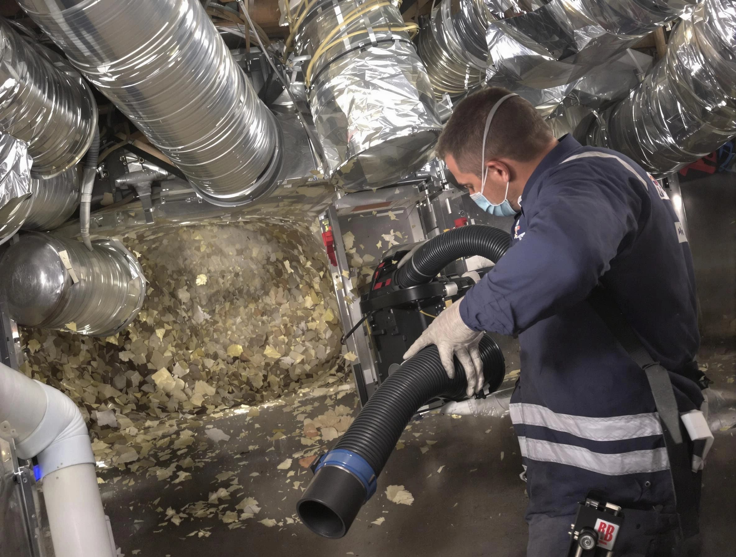 Glen Allen Air Duct Cleaning specialist operating negative pressure cleaning equipment for thorough duct maintenance in Glen Allen